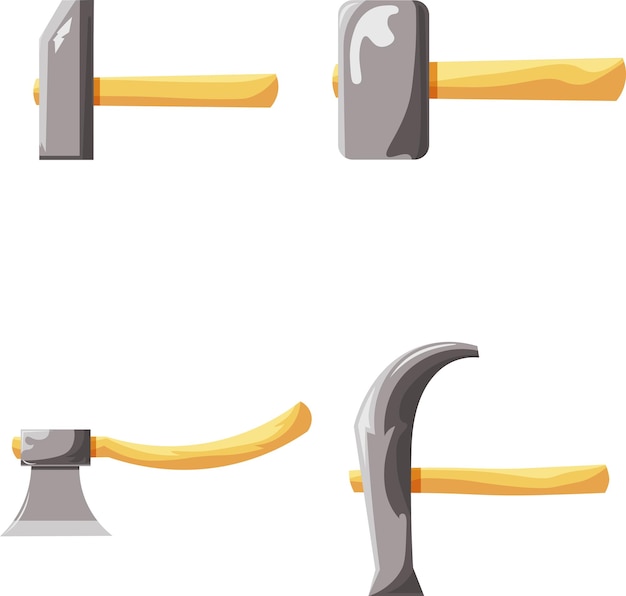 Vector a set of farts hammer axe for construction