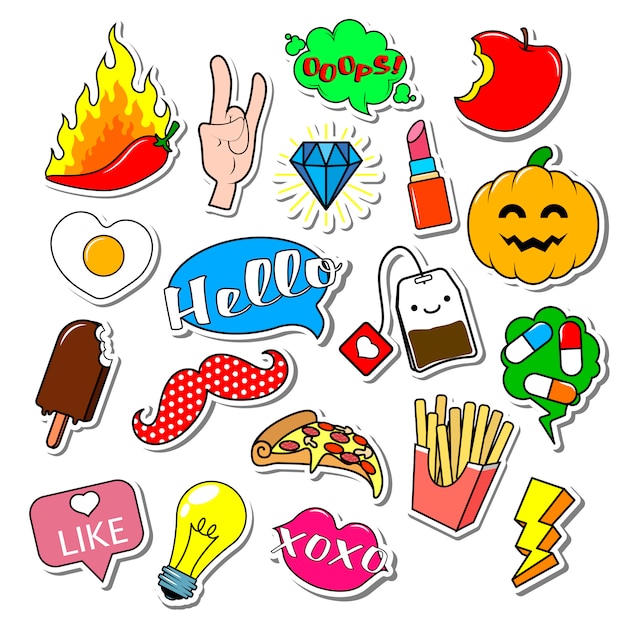 Vector set of fashion icon and cute badges