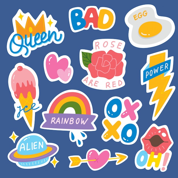 Set of fashion patch, cute sticker set