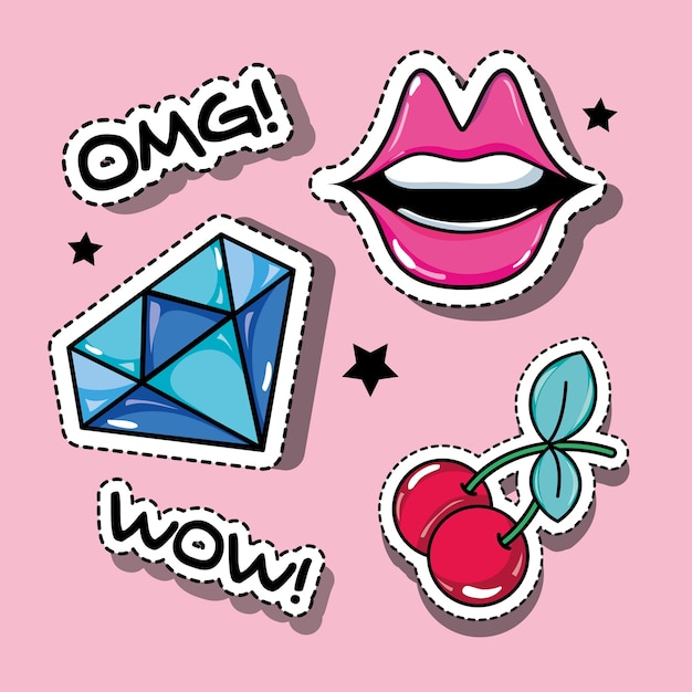 Vector set fashion pop art patches design vector illustration