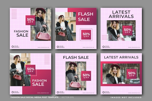 Vector set of fashion sale social media instagram post template