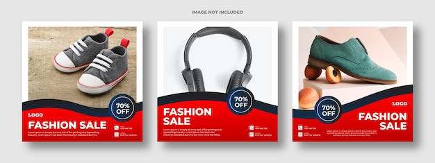 Set of fashion sale square banner templates. Suitable for social media posts, Instagram