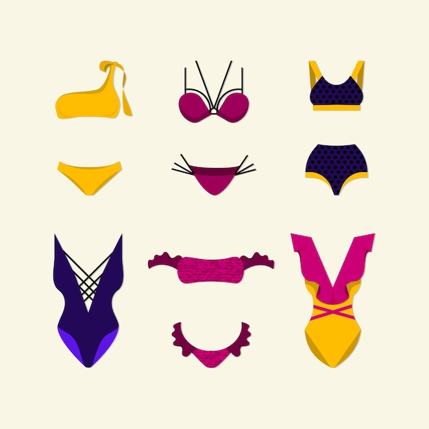 Set of fashion women swimwear vector illustration