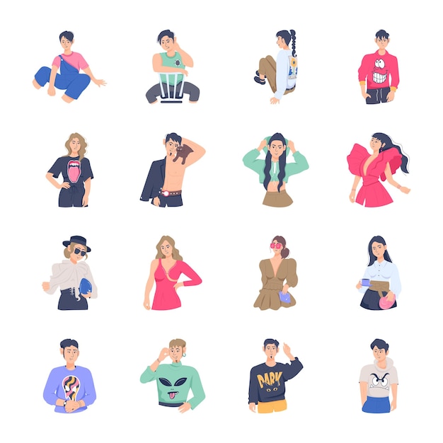 Set of fashionable persons flat illustrations