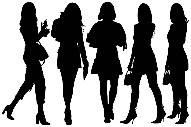 Vector ファッショナブルなシルエットの女の子のセット