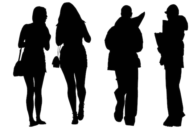 Vector set of the fashionable silhouette girls