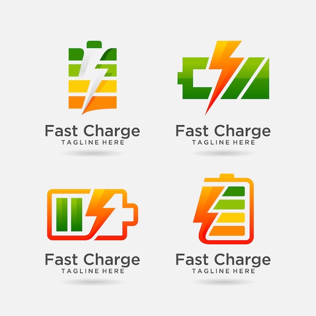 Set of fast charge battery logo design