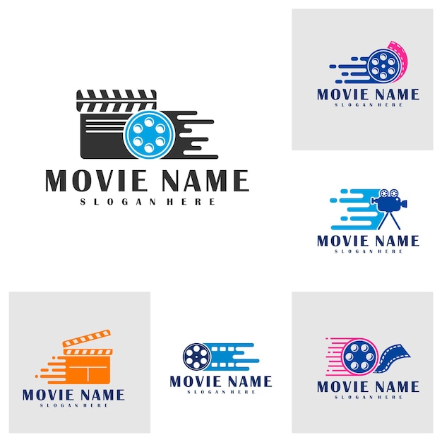 Set di vettori di concetto di design del logo fast film design dell'illustrazione del cinema