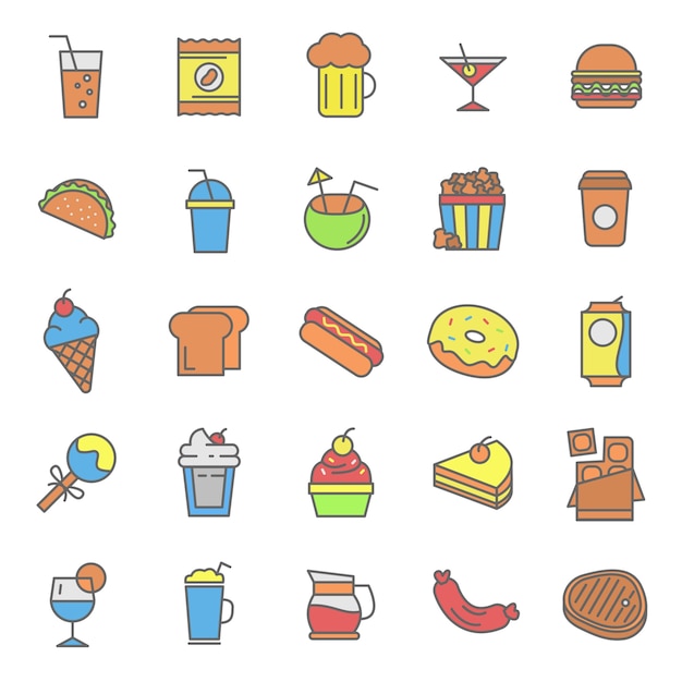 Vector set of fast food and drink icon