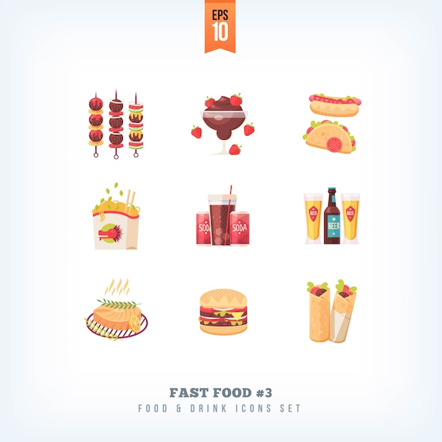 Set of   fast food icons  on white background