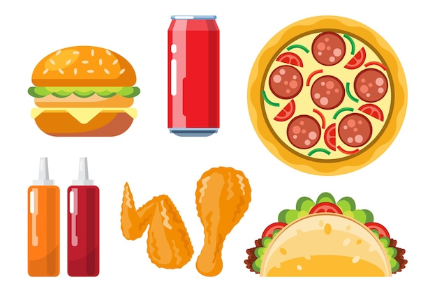 Vector set of fast food isolated vector illustration
