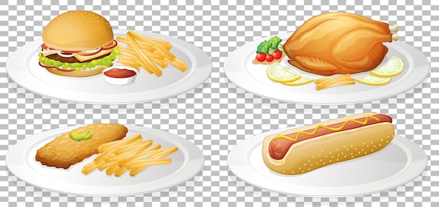 Vector set of fast food on transparent background