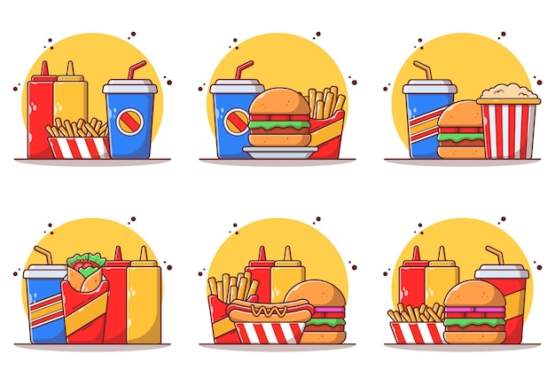 Set of fast or junk food burger