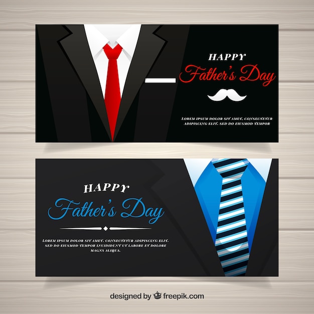 Set of father's day banners with black suits