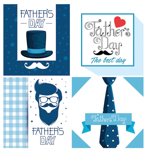 Set fathers card decoration to holiday celebration