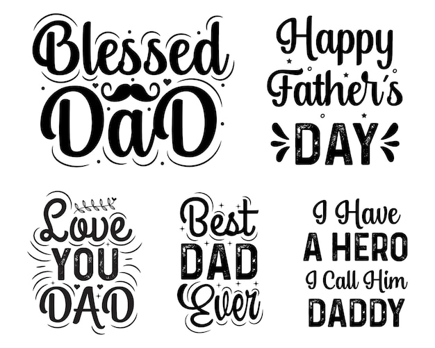 Set of fathers day hand drawn typography quotes lettering illustration for tshirt mugs cards