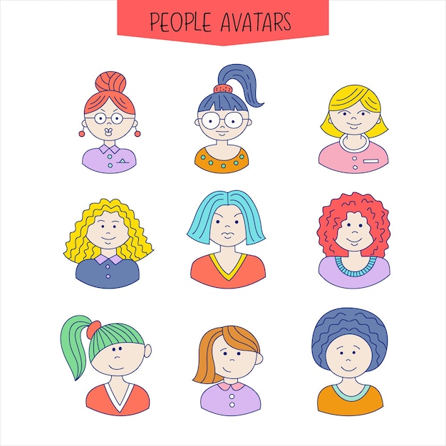 Set of female avatars