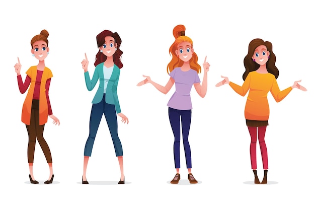 Vector set of female characters in different posesvector illustration