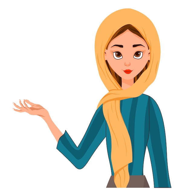 Vector set of female characters. girl points to the right hand to the side.