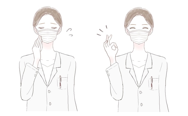 Set of female doctors wearing nonwoven mask.