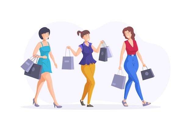 Set of female friends spending time together Happy people having friendly meeting vector flat