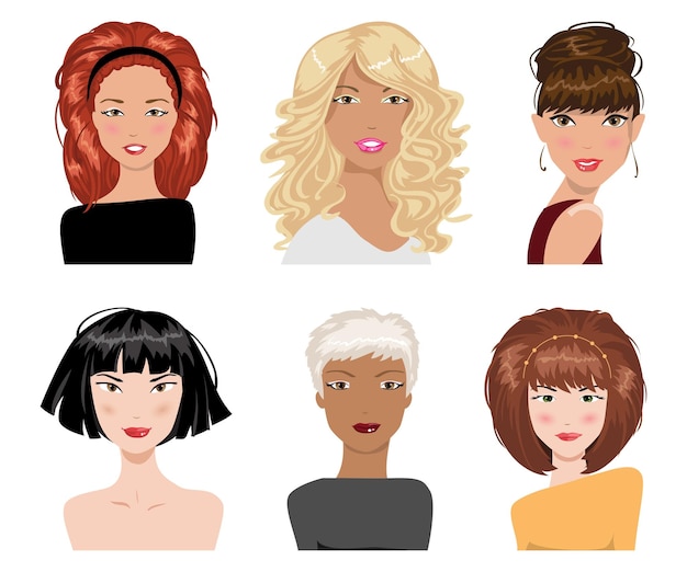 Set of female hair style vector collection