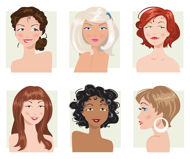 set of female hair style vector collection