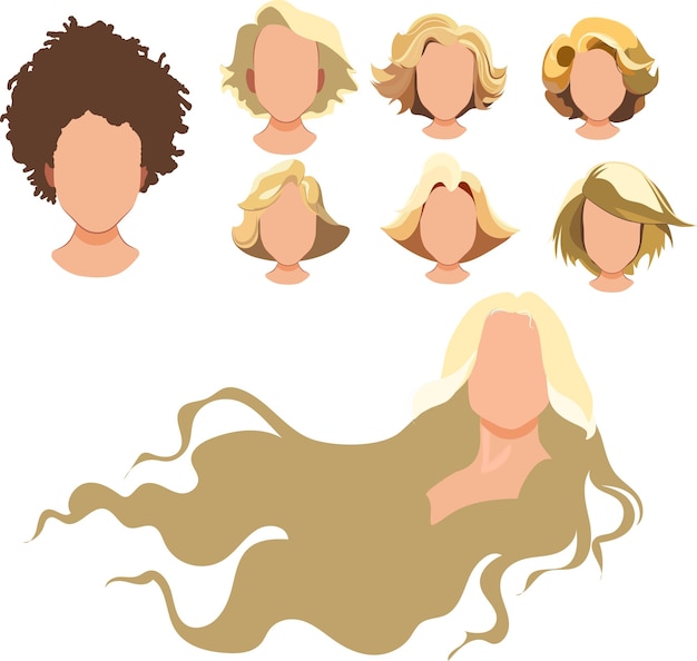 Vettore un insieme di teste femminili con diversi stili di capelli.