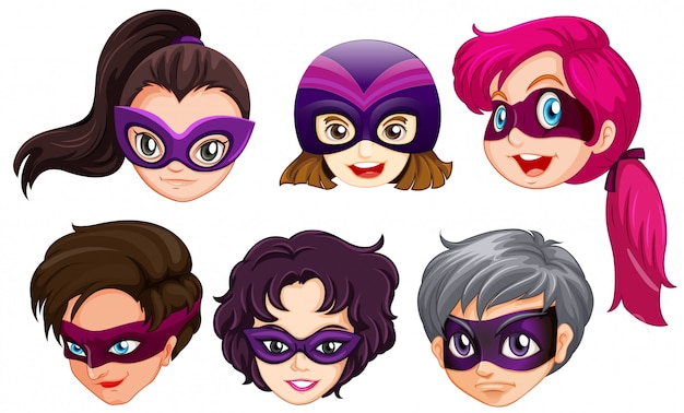 Set of female superhero head