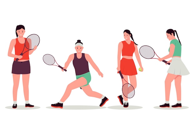 Set of female tennis player vector illustration