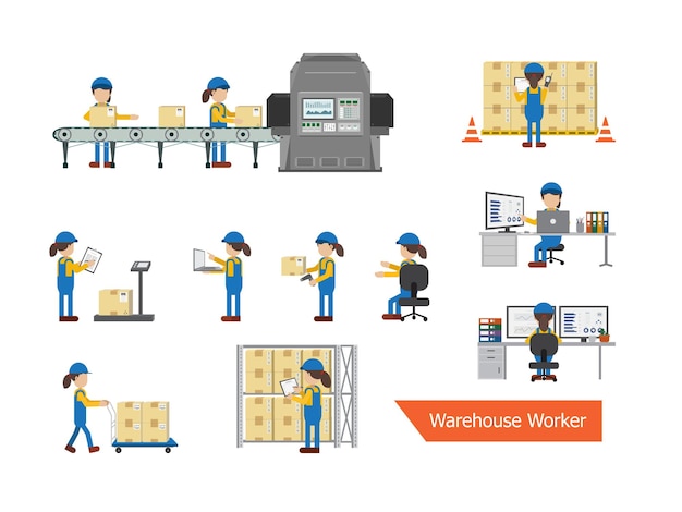 Set of female warehouse workers character vector illustration