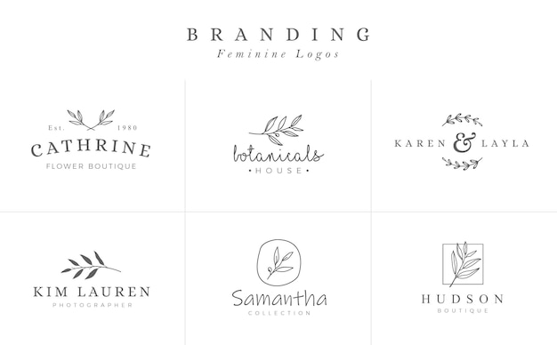 Vector set of feminine botanical vector signs or logo templates