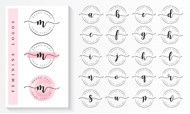 Set of feminine logo branding template vector