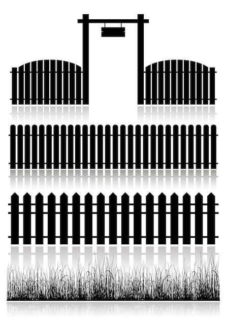 Vector set of fences gate and grass