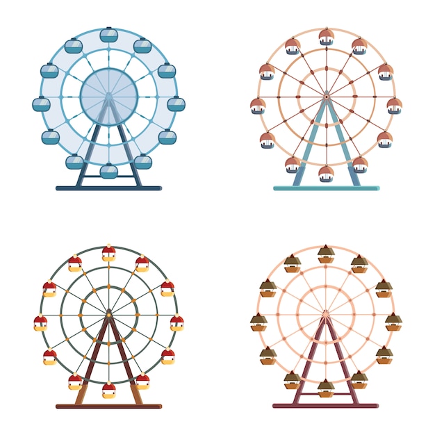 Set of ferris wheels. flat style illustrations isolated on white background.