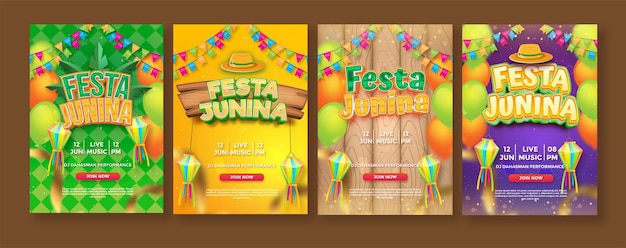 Set of Festa junina vertical poster template