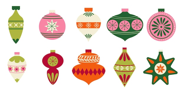 Set of festive Christmas ornament collection in vibrant holiday colors Winter holiday decorations