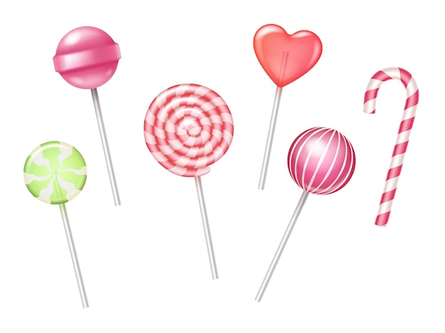 Set of festive colorful lollipops and candy canes