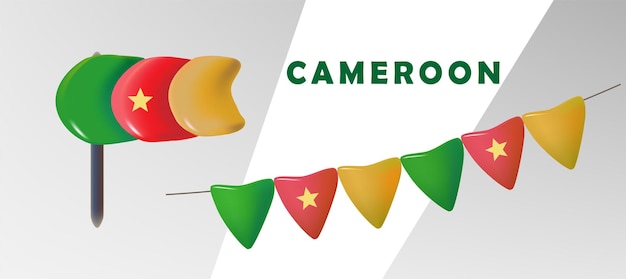 Set festive flags object for Cameroon independence day Bright vector 3d cartoon illustration