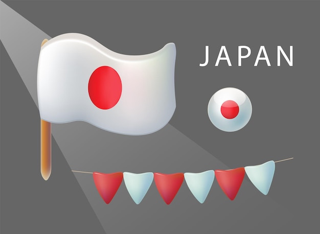 Set festive flags object for National Foundation Day in Japan Bright vector 3d cartoon illustration