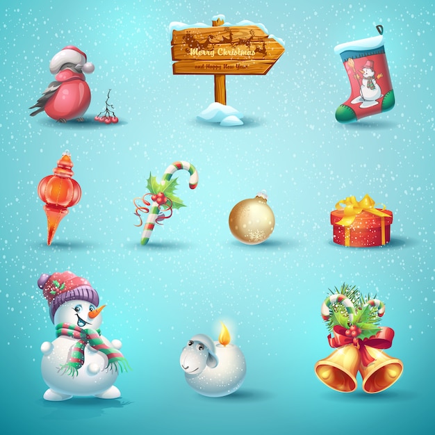 Set of festive items for Christmas and New Year