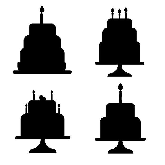 Set of festive silhouettes of cakes with candles vector illustration