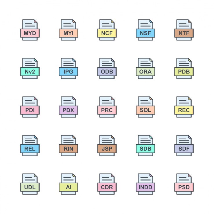 Vector set of file formats icons