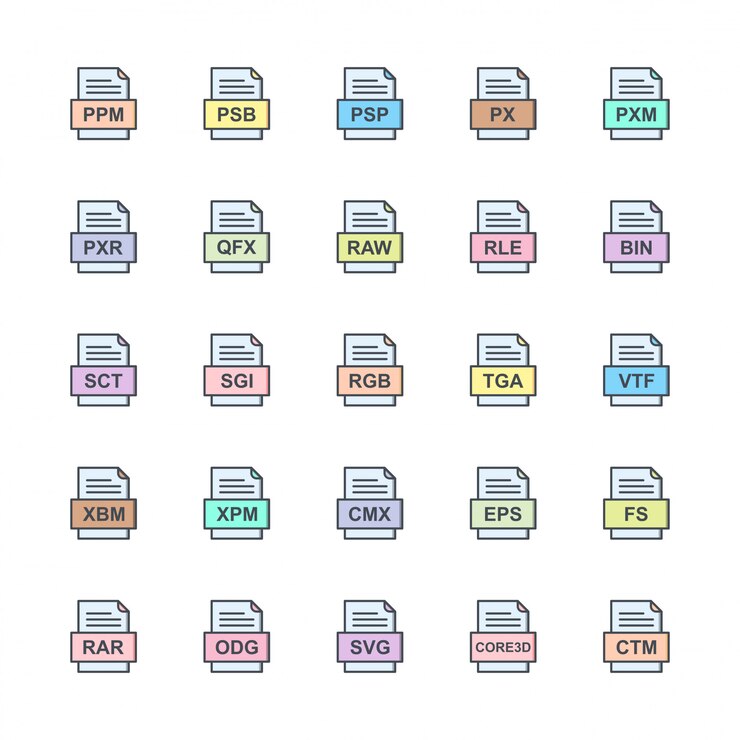 Vector set of file formats icons