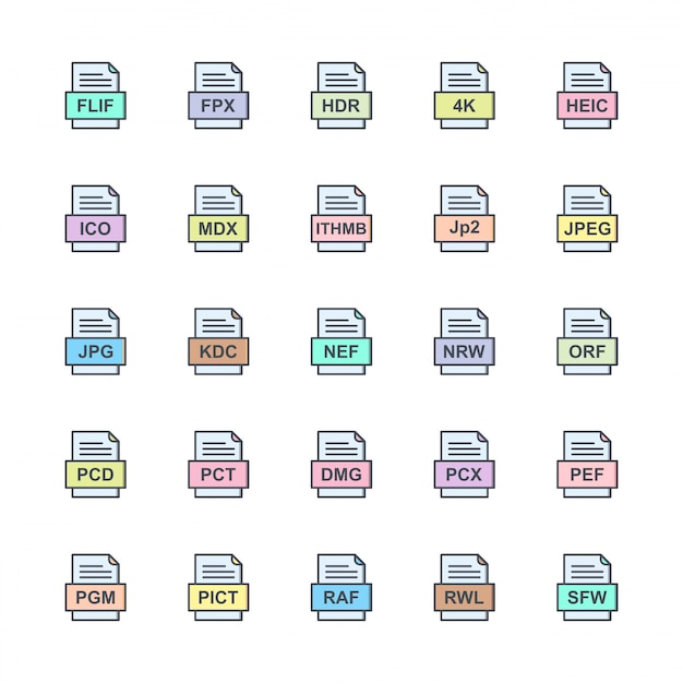 Set of file formats icons