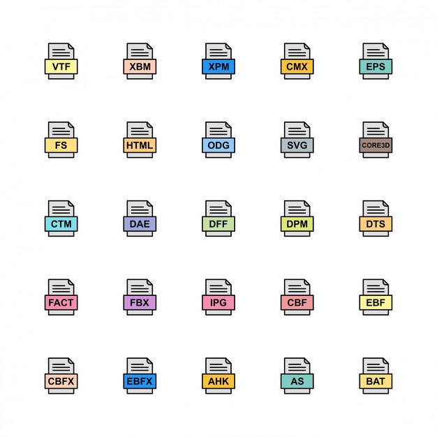 Set of file formats icons