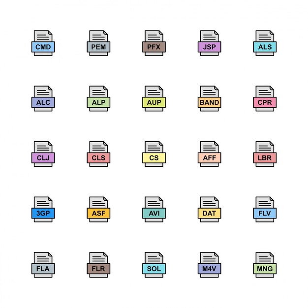 Set of file formats icons