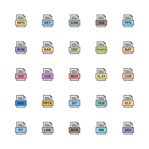 Set of file formats icons