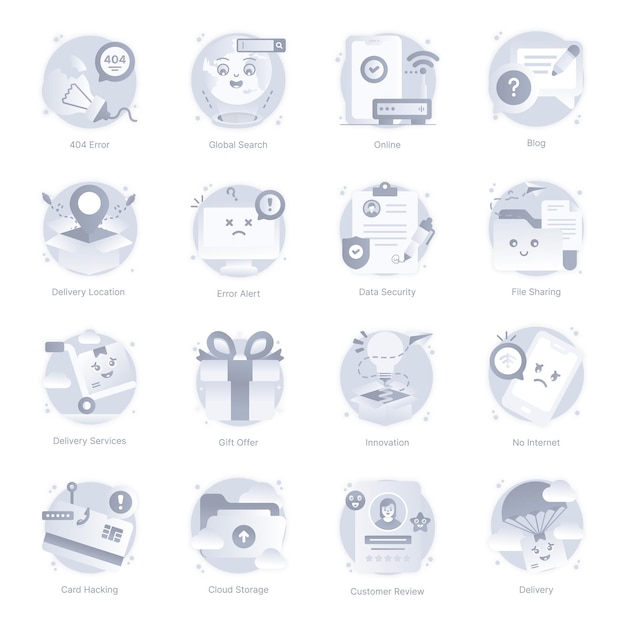 Vector set of files and documents flat rounded icons