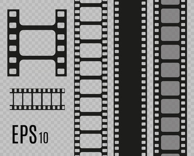 Set film strepen geïsoleerd op transparante achtergrond. film strip roll. bioscoop achtergrond.